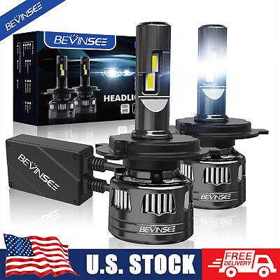 #ad BEVINSEE H4 9003 LED Headlight Hi Low Beam Conversion Bulbs 22000LM Bright White $45.99