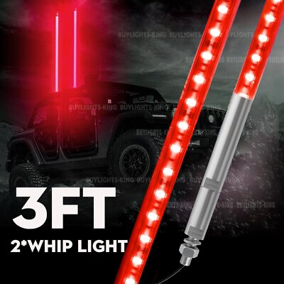 #ad Pair 3FT LED Lighted Antenna Whip Red Fit ATV Polaris UTV Motor Jeep Off Road $53.99
