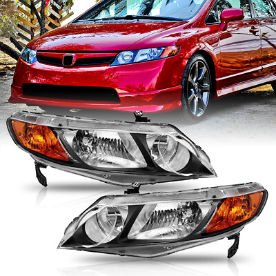 #ad 2x Headlight Headlamp Black Fits Honda Civic Sedan 2006 2007 2008 2009 2010 2011 $90.24
