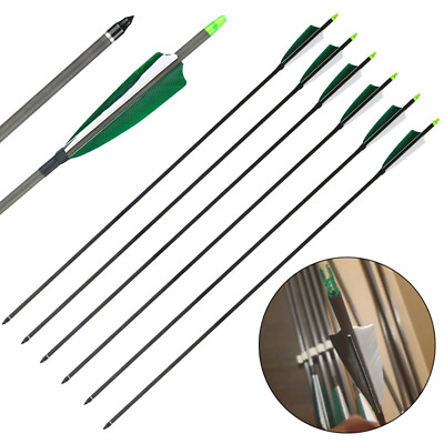 #ad Archery 31quot; Carbon Arrows Spine400 Real Feather for Compound Recurve Bow Hunting $28.93