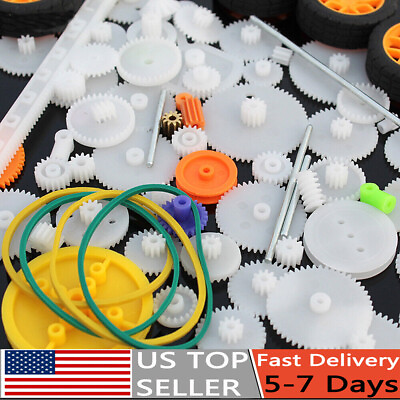 #ad 82PCS Plastic Worm Crown Gear Motor Wheel Gearbox Robot Pully Toy Model Acc US $8.96