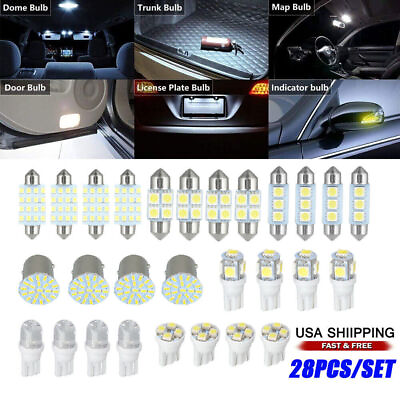 #ad 28Pcs LED Car Interior Inside Light Kit For Dome Trunk License Plate Lamp Bulbs $5.88