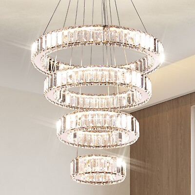 #ad Modern LED Chandeliers Large Crystal Chandelier 4 Ring Pendant Light For bedroom $183.99