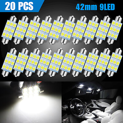 #ad 20Pcs White 6000K 41MM 42MM LED Car Interior Bulbs Dome Map License Plate Lights $10.48