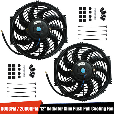 #ad 2x 12quot; Universal Slim Fan Push Pull Electric Radiator Cooling 12V Mount Kit BK $40.99
