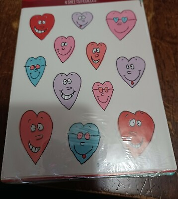 #ad Vintage Hallmark Sticker Sheet Valentine Faces FUN Rare Hearts $4.00
