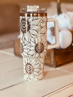 #ad Sunflower seamless wrap Laser Engraved on a 40oz 30oz Tumbler or Water Bottle $61.61