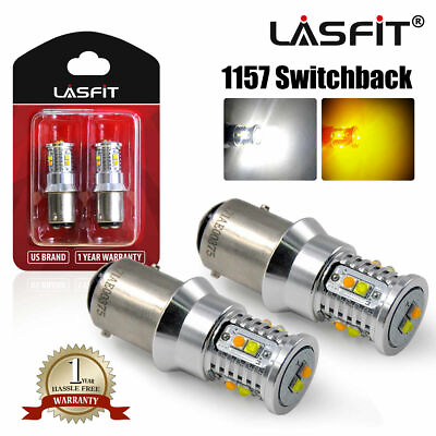 #ad Lasfit 1157 Switchback LED Front Turn Signal Parking DRL Light Bulbs Dual Color $19.99
