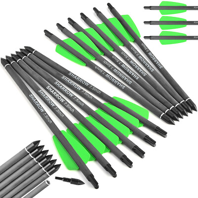 7.5quot; 15#x27;#x27; Crossbow Bolts Carbon Arrows 2quot; Vanes Point Tips Archery Hunting Shoot $15.03