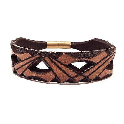 #ad Unisex Brown amp; Black Etched Leather Bracelet 7.5quot; L $29.97