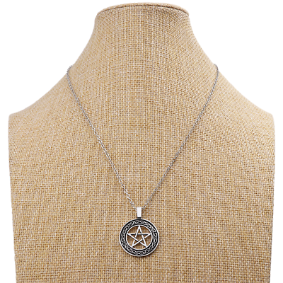 #ad Tibetan Silver Celtic Knot Pentagram Pentacle Round Charm Pendant Chain Necklace GBP 2.79