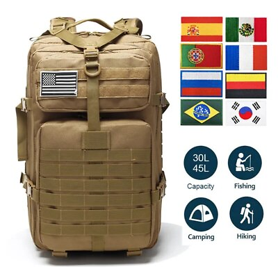 #ad 30L 50L Camping Bag Army Tactical Backpack Assault Pack Rucksack with Flag Patch $23.71
