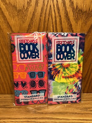 #ad 2 sets of Standard Stretchable Book Covers Socks Student Textbook Colorful NEW $10.99