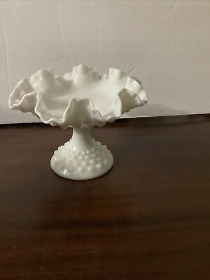 #ad Vintage Hobnail White Milk Glass Open Candy Compote Pedestal Dish $19.99