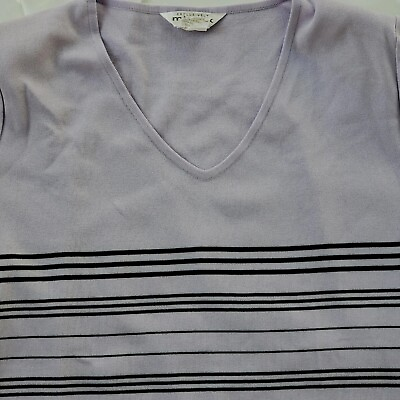 #ad MISOOK Woman 2X Lavender Black Strip Short Sleeve Knit Top Size 2X SIDE SLIT $39.95