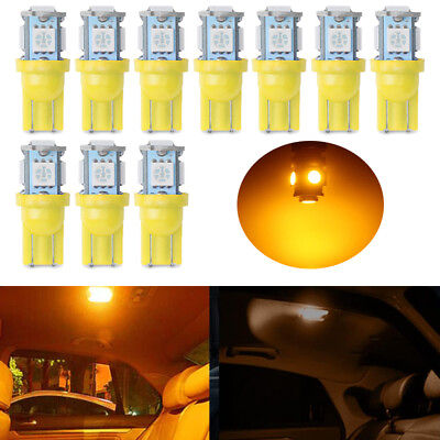 #ad 10PC 12V T10 Yellow 194 168 2825 W5W 5050 5SMD LED Bulb for Car Interior Lights $6.81