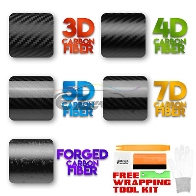 #ad 3D 4D 5D 7D Premium Matte Gloss Semi Black Carbon Fiber Vinyl Wrap Sticker $59.98