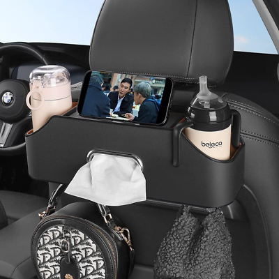 #ad Car Headrest Rear Seat Storage Box with Cup Holder Car Travel Accessory BLACK $33.99