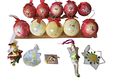 #ad Peter Pan TinkerBell lot of 15 Christmas Ornaments Disney Bulbs Glass $69.99