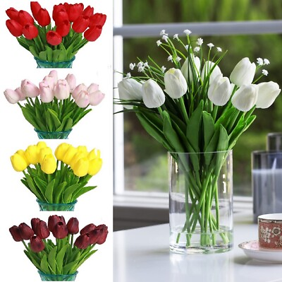 #ad 10PCS Artificial Lifelike Tulip Flowers Bouquet Wedding Home Festival Decor Gift $9.62
