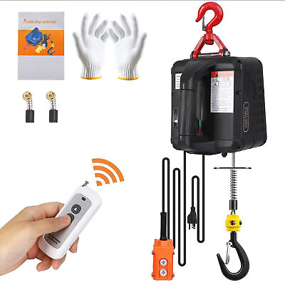 #ad Portable Electric Hoist Winch 110V 1500W 1100 lbs Wire amp; Wireless Remote Control $98.32