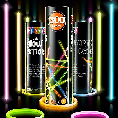#ad Glow Sticks Bulk 300 Pack 8” Ultra Bright Glow Sticks Party Pack Multicolor $17.99