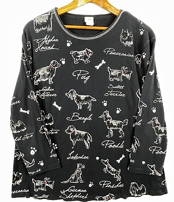#ad Jess amp; Jane Dog Doodle Shirt Womens 2X Embellished 3 4 Sleeve Pedigree Print $20.99