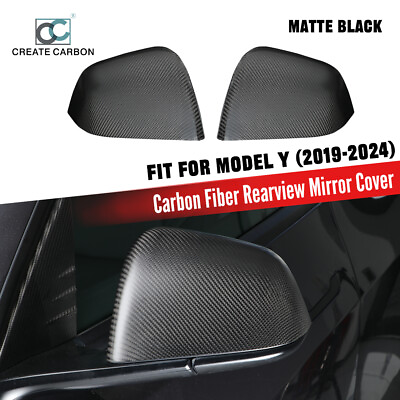 #ad For 2020 2024 Tesla Model Y 2pcs Side Door Rearview Mirror Covers Carbon Fiber $109.99