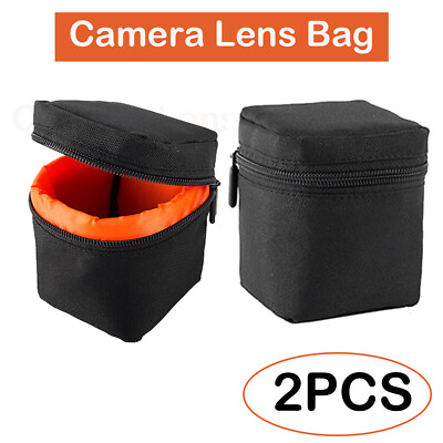 #ad 2x Camera Lens Bag Small Padded Protective Pouch Cover Shockproof Case $13.69