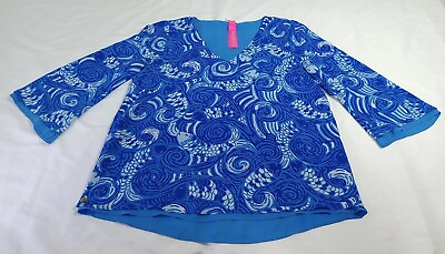 #ad Lilly Pulitzer Florin 3 4 Sleeve V Neck Blue Grotto So Offishal S Reverse Size S $54.00