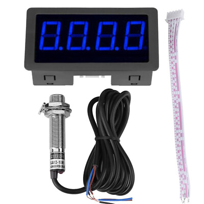 #ad 4 Digital Blue LED Tachometer RPM Gauge Speed Meter with Hall Magnet NPN Sensor $14.99