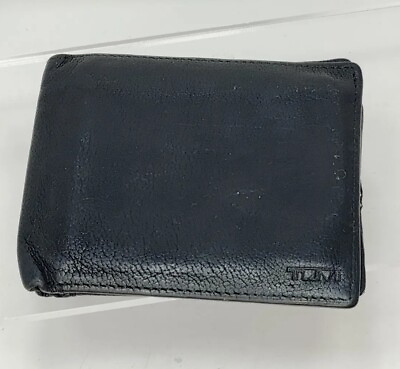 #ad Tumi Auth Men#x27;s Black Soft Leather Bi Fold Wallet Card Slots $38.00