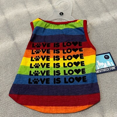 #ad LOVE IS LOVE Rainbow Stripe PRIDE Dog Pet Tank Top Shirt Large NWT Gift Cute $7.95