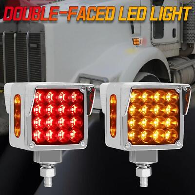#ad Square Dual Face Stud Mount Pedestal Cab Fender Turn Signal Light 35 LED Truck $19.98