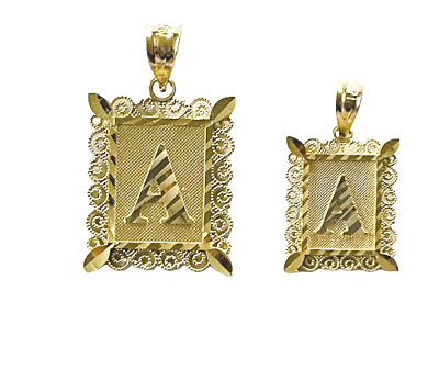 #ad 10K Solid Yellow Gold Diamond Cut Initial Letter A to Z Rectangle Charm Pendant $58.88