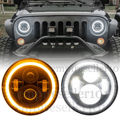 #ad For Jeep Wrangler JK LJ TJ CJ LED Halo Headlight Hi Lo DRL Beam 7 INCH Round 2X $45.99