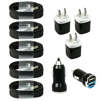 5x Fast USB Charging Cables Wall amp; Car Chargers for iPhone 13 12 11 X 8 Black $11.85