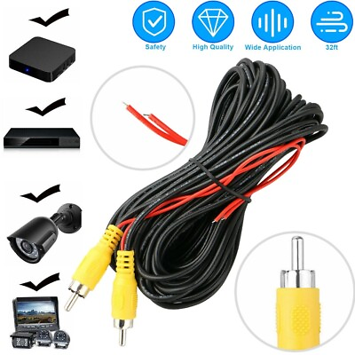 #ad 32ft Car RCA Video Extension Cable for Rear View Backup Camera amp; Detection Wire $6.85