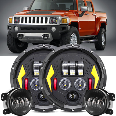 #ad For 06 10 Hummer H3 H3T 7quot; Round LED Headlights DRL4quot; Fog Lights Combo Kit New $57.96