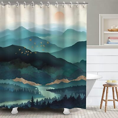 #ad RosieLily Mountain Shower Curtain Teal Shower Curtain for Bathroom Cool Shower $44.66