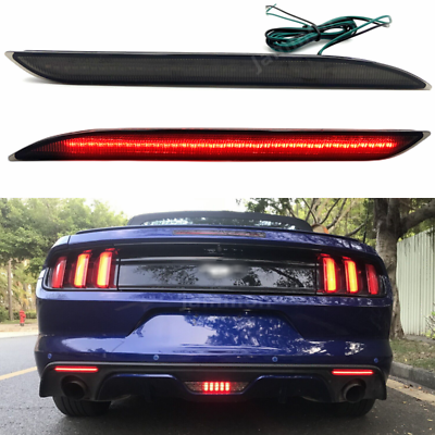 #ad Smoked Lens Red Rear LED Bumper Reflector Lights Lamp For 2015 2017 Ford Mustang $29.63