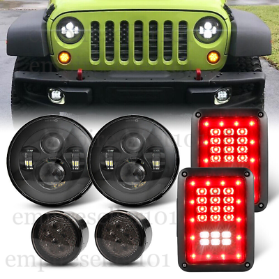 #ad 7 Inch LED Headlights Turn Signal Tail Lights Kit For Jeep Wrangler JK JKU 07 17 $135.99