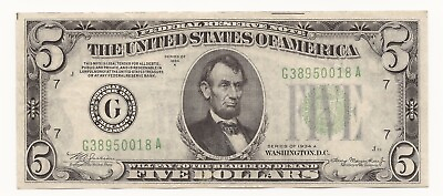 #ad 1934 A $5 Dollar Bill Federal Reserve Note FRN Chicago 018A KER $66.49