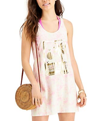 #ad Miken Juniors#x27; Tie Dyed Graphic Print Cotton Cover Up Dress Pink $15.19