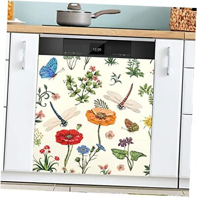 #ad Spring Dishwasher Magnet Cover Botanical Leaves Floral Dragonfly Flower $43.62