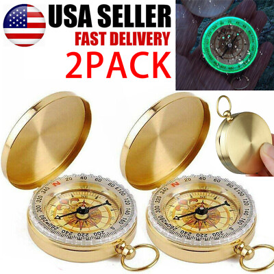 #ad 2Packs Portable Compass Brass Keychain Watch Pocket Outdoor Camping Hiking NEW $9.29