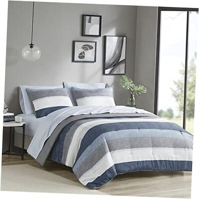 #ad Jaxon Bed in a Bag Comforter Set with Sheet Printed California King Blue Grey $71.63