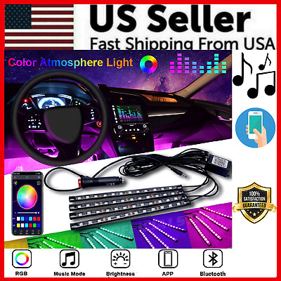 #ad 4X 48LED RGB Car Interior Atmosphere Light Strip Bar Bluetooth APP Music Control $8.99