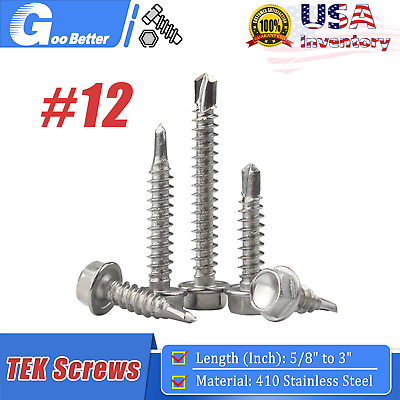 #ad #12 Hex Washer Head Self Drilling Tapping TEK Screws 410 Stainless Steel $5.29
