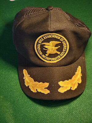 #ad NRA Ball Cap Mesh Trucker Hat Embroidered Logo Snap Back Gold Leaf Black USA Vtg $15.87